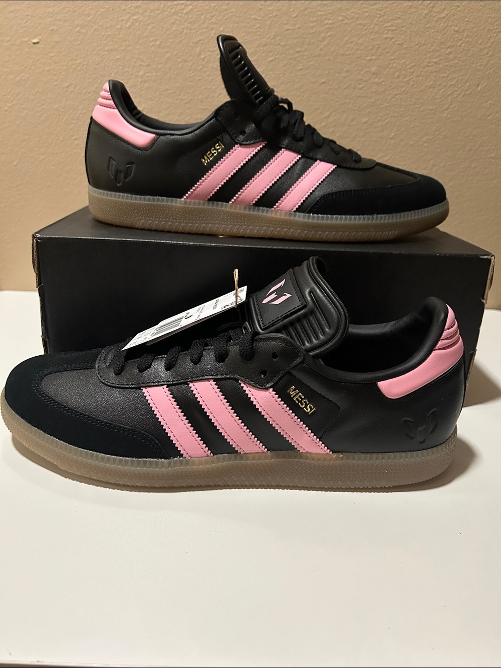 Adidas Sambas Messi edition Black Sneakers with Pink Accents